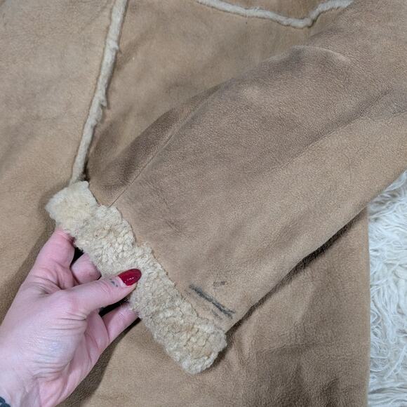 Vintage Brown Suede Shearling Coat Fur Coat Wool Minimalist Winter Jacket Medium - Picture 11 of 12